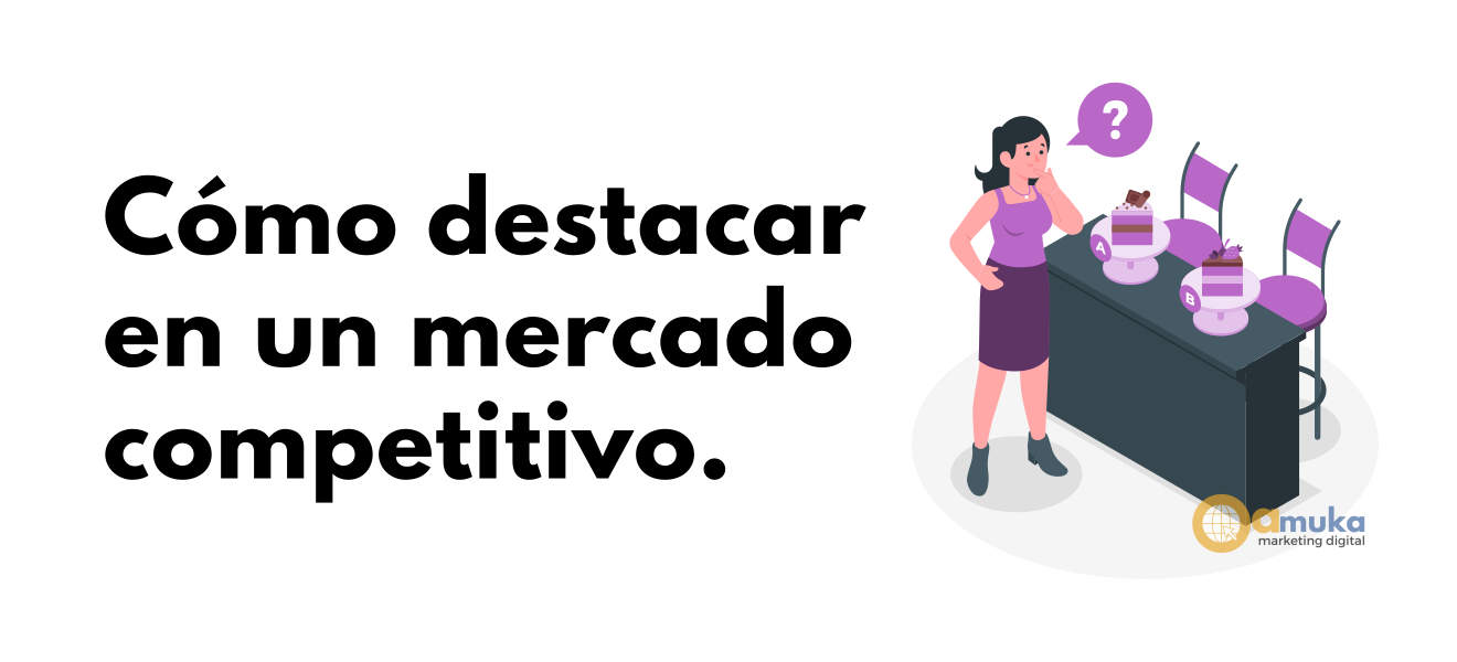 Ilustracion de una mujer frente a dos porciones de torta muy similares pensando cual escoger.